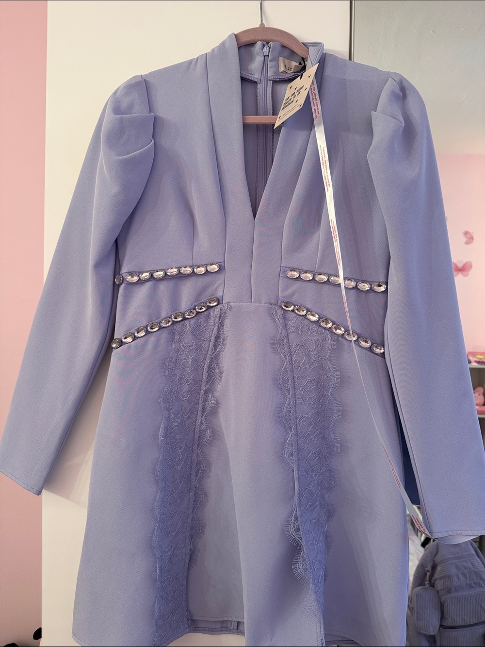 Lashes marked a 12 but fits like an 8 Lavender Embellished Lace-Panel Blazer